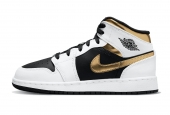 AIR JORDAN 1 MID WHITE BLACK GOLD [554725-190]