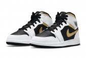 AIR JORDAN 1 MID WHITE BLACK GOLD [554725-190]