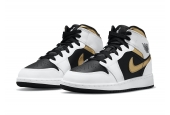 AIR JORDAN 1 MID WHITE BLACK GOLD [554725-190]