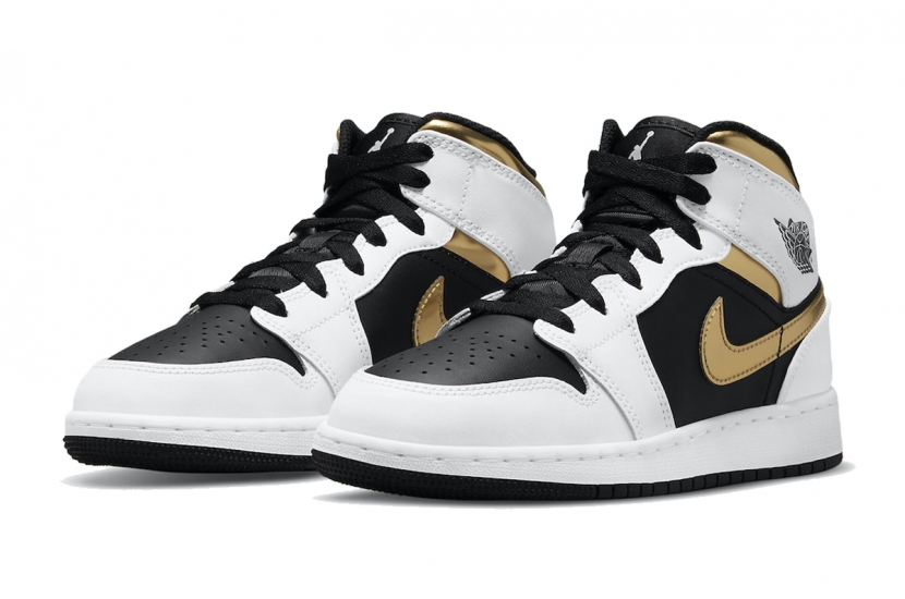 AIR JORDAN 1 MID WHITE BLACK GOLD [554725-190]