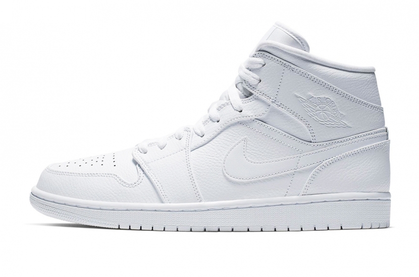 AIR JORDAN 1 MID GS TRIPLE WHITE [554725-130]