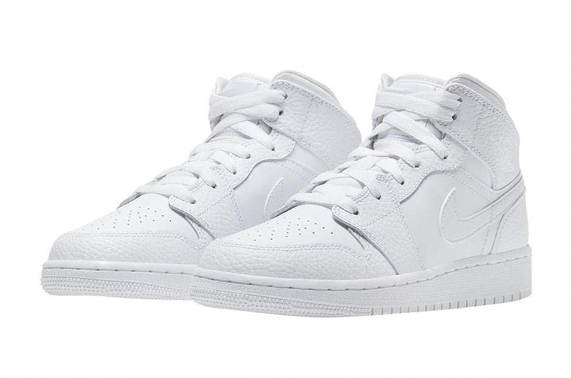 AIR JORDAN 1 MID GS TRIPLE WHITE [554725-130]