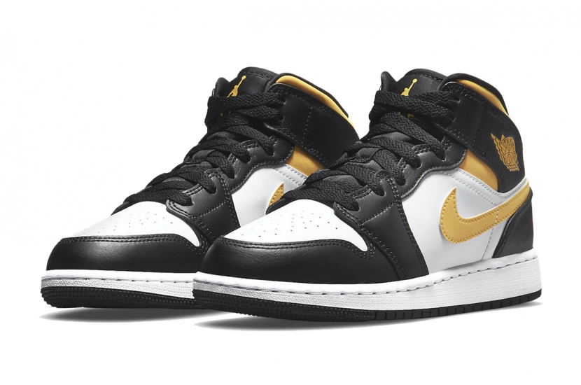 AIR JORDAN 1 MID GS WHITE POLLEN BLACK [554725-177]