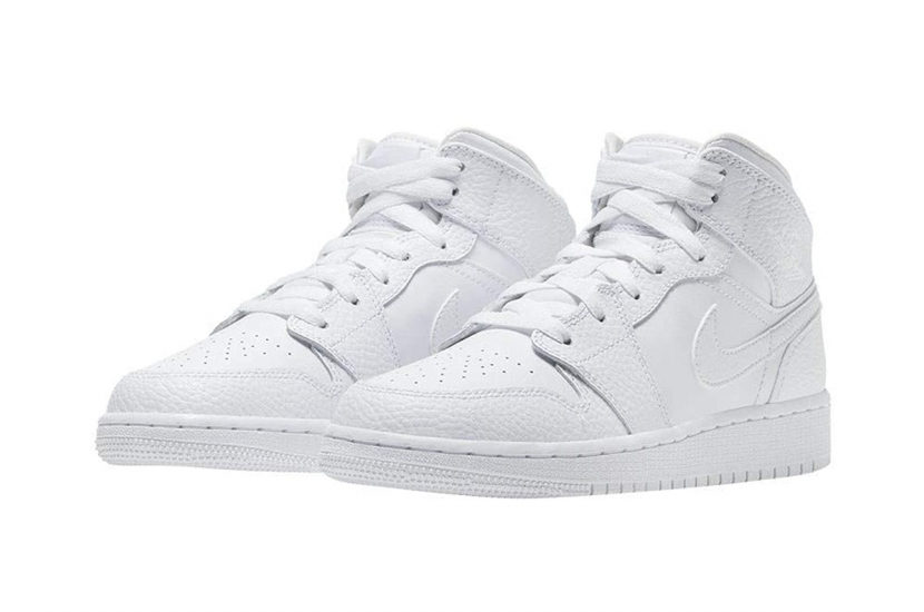 AIR JORDAN 1 MID GS TRIPLE WHITE [554725-130]